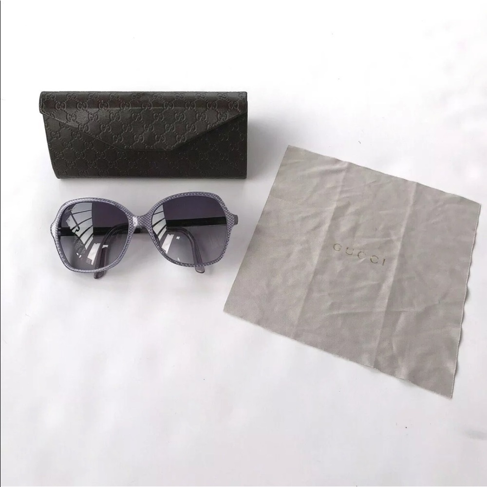 Gucci Purple and Silver Patterned Oversized GG Grey Gradient Lens Sunglasses